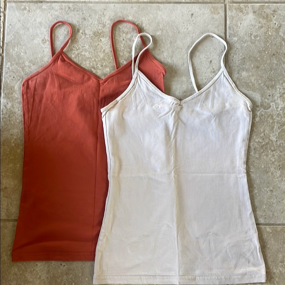 Women's Spaghetti Strap Camisole Set - White and Burnt Orange